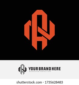 Initial letter A, N, AN or NA overlapping, interlock, monogram logo, orange color on black background