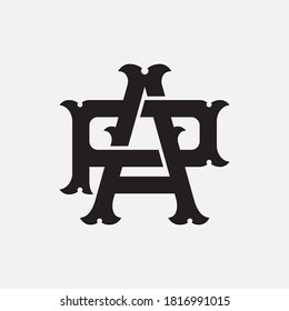 Initial letter A, P, AP or PA overlapping, interlock, monogram logo, black color on white background