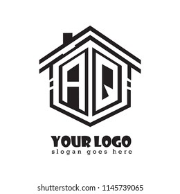 Initial letter A, Q, AQ house logo design, hexagonal shape