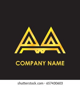 Initial letter AA elegant gold reflected lowercase logo template in black background