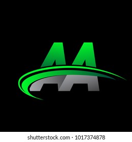 initial letter AA logotype company name colored green and black swoosh design. vector logo for business and company identity.
