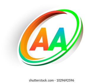 initial letter AA logotype company name colored orange and green circle and swoosh design, modern logo concept. vector logo for business and company identity.
