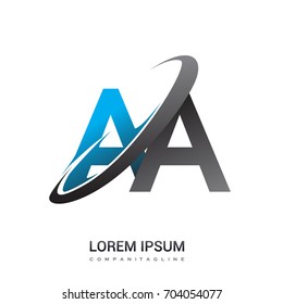 initial letter AA logotype company name colored blue and grey swoosh design. logo design for business and company identity.
