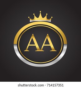 initial letter AA logotype company name with oval shape and crown, gold and silver color. vector logo for business and company identity.