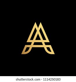 Initial letter A AA minimalist art logo, gold color on black background