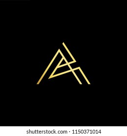 Initial letter A AA minimalist art monogram shape logo, gold color on black background