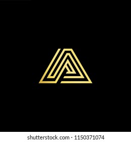 Initial letter A AA minimalist art monogram shape logo, gold color on black background