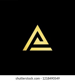 Initial letter AA minimalist art logo, gold color on black background.