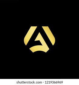 Initial letter AA minimalist art logo, gold color on black background.