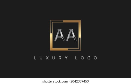 Letra inicial Un logotipo de arte minimalista AA, oro y color plateado sobre fondo negro