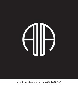 Initial letter AA, minimalist line art monogram circle shape logo, white color on black background