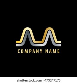 Initial Letter AA MM Linked Logo Gold Silver