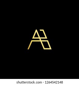 Initial letter AB BA minimalist art logo, gold color on black background.