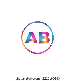 Initial letter AB curve rounded logo, gradient vibrant colorful glossy colors
