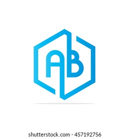 Initial Letter AB Design Linked Hexagon Logo Blue