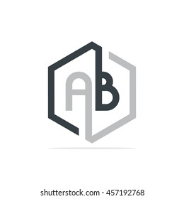 Initial Letter AB Design Linked Hexagon Logo Black Grey