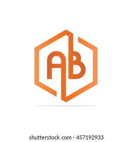 Initial Letter AB Design Linked Hexagon Logo Orange