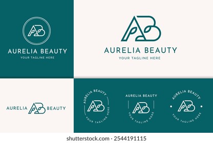 Initial Letter AB Elegant with Leaf Icon Symbol Logo Inspiration. Stylish Initial Letter AB Elegant Logo Vector. AB Initial Logo Symbol. Alphabet Vector Logo Illustration