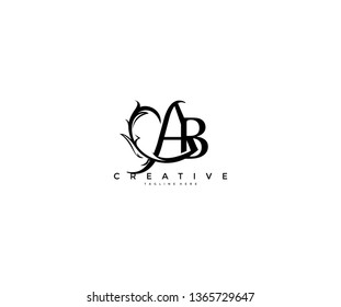 Initial Letter AB Linked Monogram Floral Modern Gothic Logotype