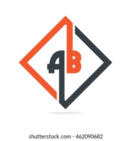 Initial Letter AB Linked Square Logo Orange Black
