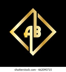 Initial Letter AB Linked Square Logo Gold