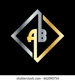 Initial Letter AB Linked Square Logo Silver Gold