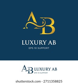 initial letter ab logo icon type with gold gradient color and swash