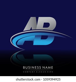 initial letter AB logotype company name colored blue and grey swoosh design. vector logo for business and company identity.
