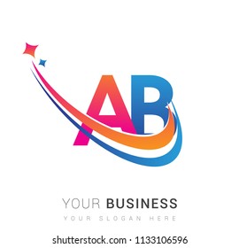 initial letter AB logotype company name colored orange, red and blue swoosh star design. vector logo for business and company identity.