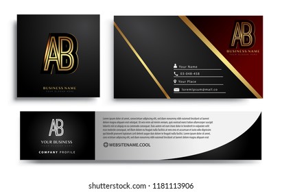 initial letter AB logotype company name colored gold elegant design. Vector sets for business identity on black background.
