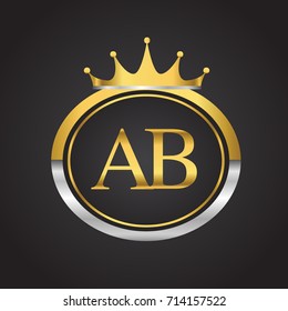 initial letter AB logotype company name with oval shape and crown, gold and silver color. vector logo for business and company identity.