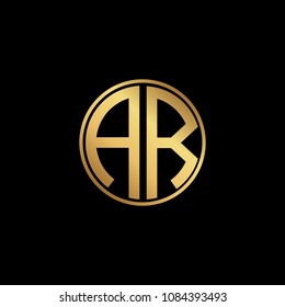 Initial letter AB, minimalist art monogram circle shape logo, gold color on black background