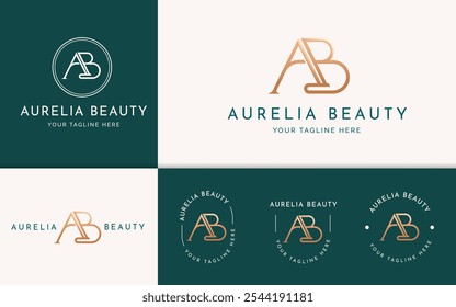 Initial Letter AB Monogram Elegant Luxury Logo Inspiration. Stylish Elegant Initial Letter AB Logo Vector. Premium Golden Letter AB Logo Character. Alphabet Vector Logo Illustration