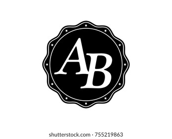 Initial letter AB monogram logo black seal stamp lace