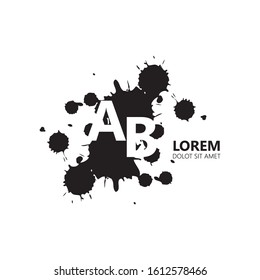 Initial letter ab uppercase modern logo design template elements. White letter with black splash isolated on white background. Suitable for business, consulting group company.