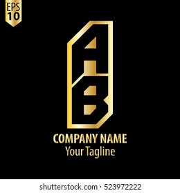 Initial Letter AB Vertical Style Logo Gold