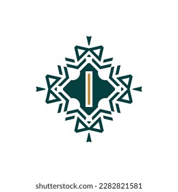 Initial letter I abstract antique pattern emblem decorative logo