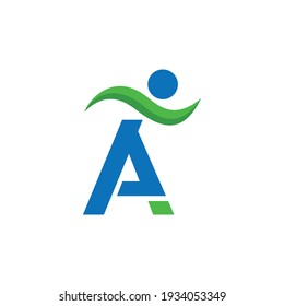 Initial letter A abstract people run logo design. lettering logotype with people in run shape abstract logo design vector