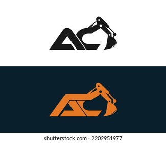 Initial Letter AC Excavator Logo Design Concept. Creative Excavators, Construction Machinery Special Equipment Vector Illustration.