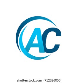 initial letter AC logotype company name blue circle and swoosh design. vector logo for business and company identity.