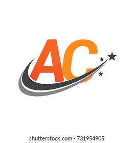 initial letter AC logotype company name colored orange and grey swoosh star design. vector logo for business and company identity.