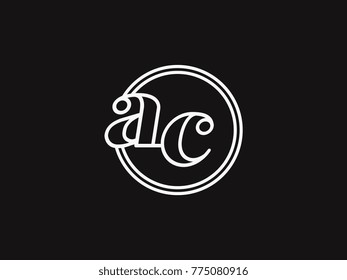 Initial letter ac lowercase outline inside the circle logo template white on black background