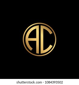 Initial letter AC, minimalist art monogram circle shape logo, gold color on black background