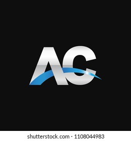 Initial letter AC, overlapping movement swoosh logo, metal silver blue color on black background