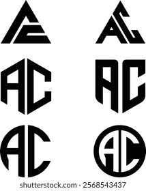 Initial letter ACR, AC with multiple shapes monogram vector logo design