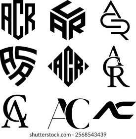 Initial letter ACR, AC with multiple shapes monogram vector logo design