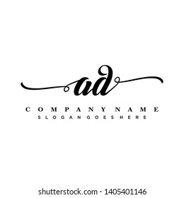 Initial letter AD beautiful handwriting logo vector template