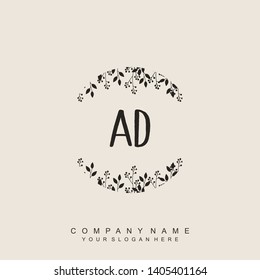 Initial letter AD beautiful handwriting logo vector template