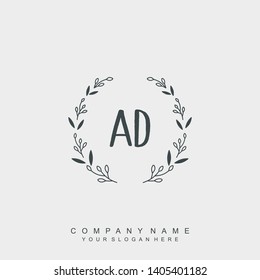 Initial letter AD beautiful handwriting logo vector template