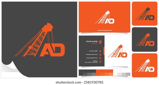 Initial Letter AD Crane Logo, Initial Letter AD Crane Vector Icon Logo